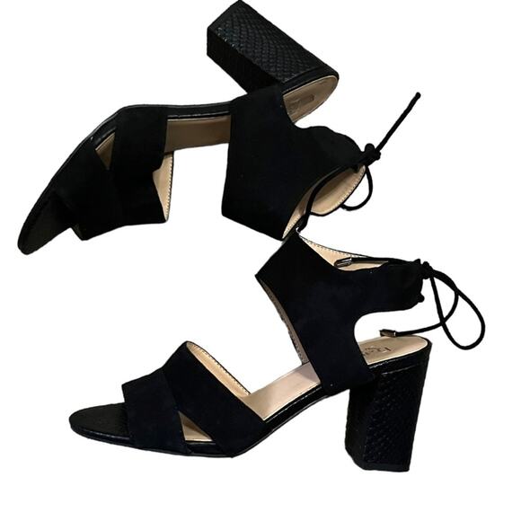 Franco Sarto Gem Lace-Up Block Heel Black Sandals Tie Strappy Formal Shoe Size 9 - Picture 9 of 11